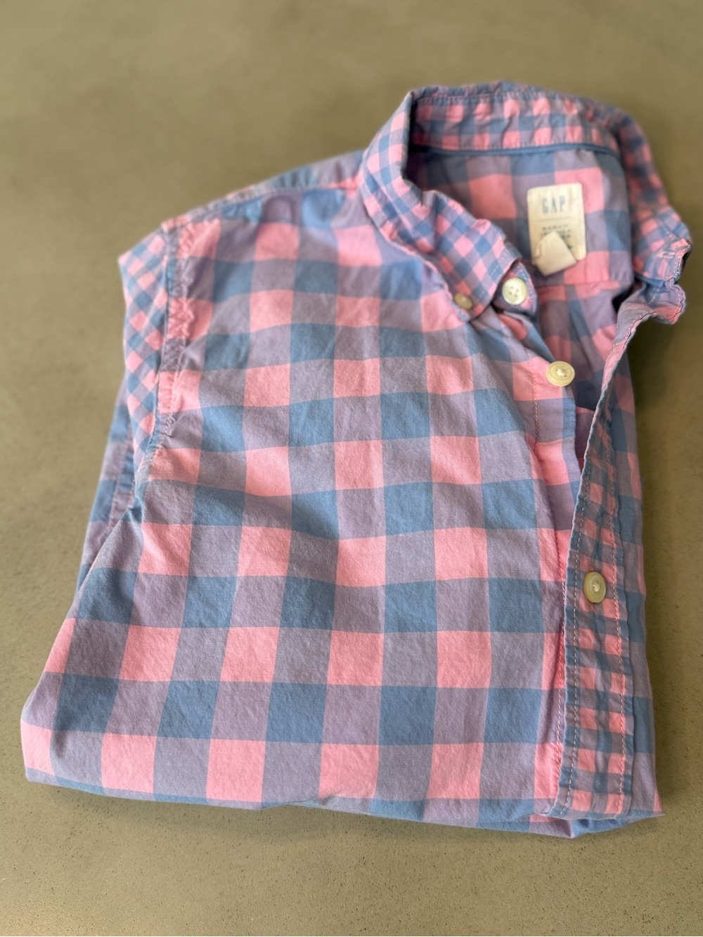 GAP Boys Pink & Blue Plaid Button-Down Shirt